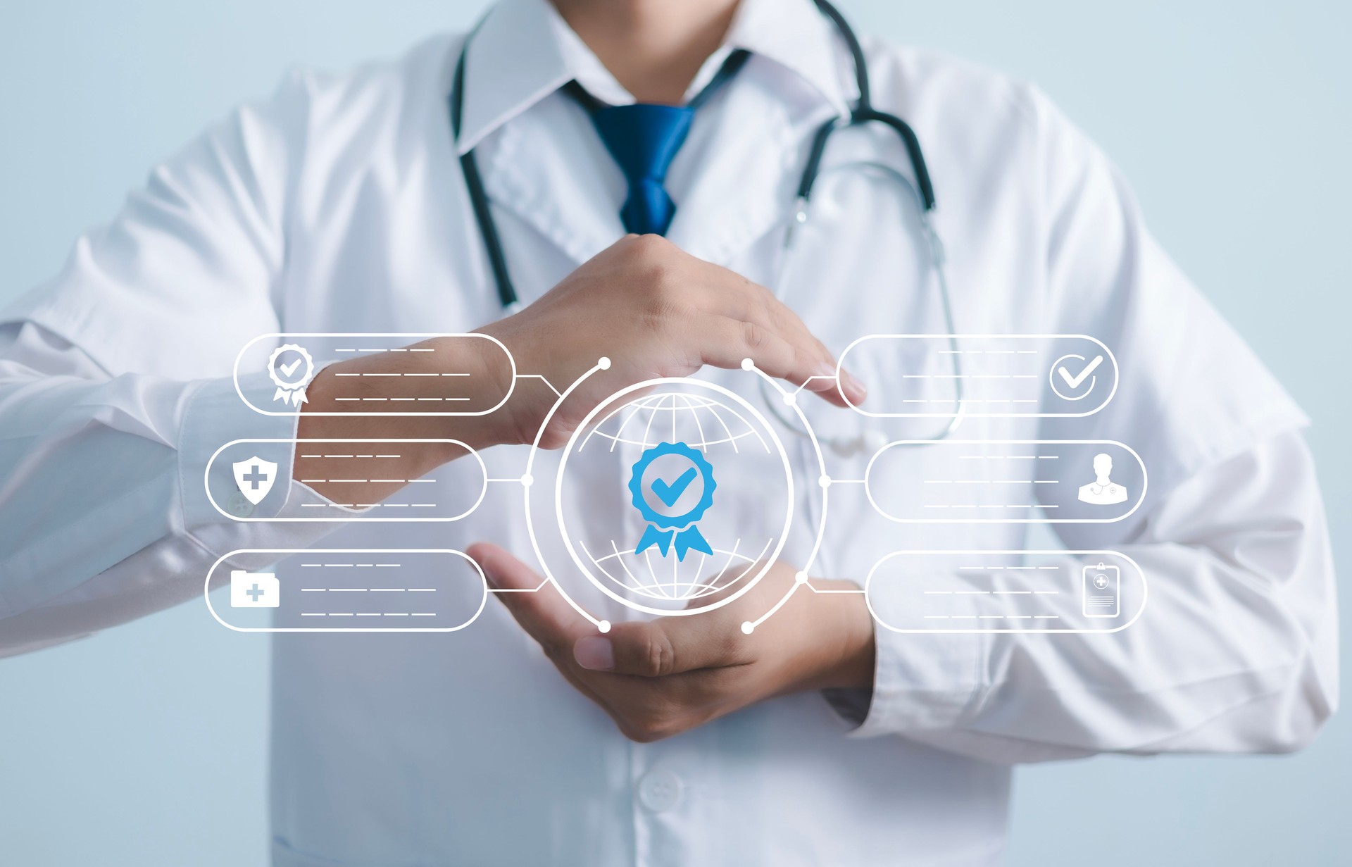 ISO Certification Standard Concept, Medical Service Quality Certification and Quality Improvement, Medical Manufacturing and Pharmacy Practices