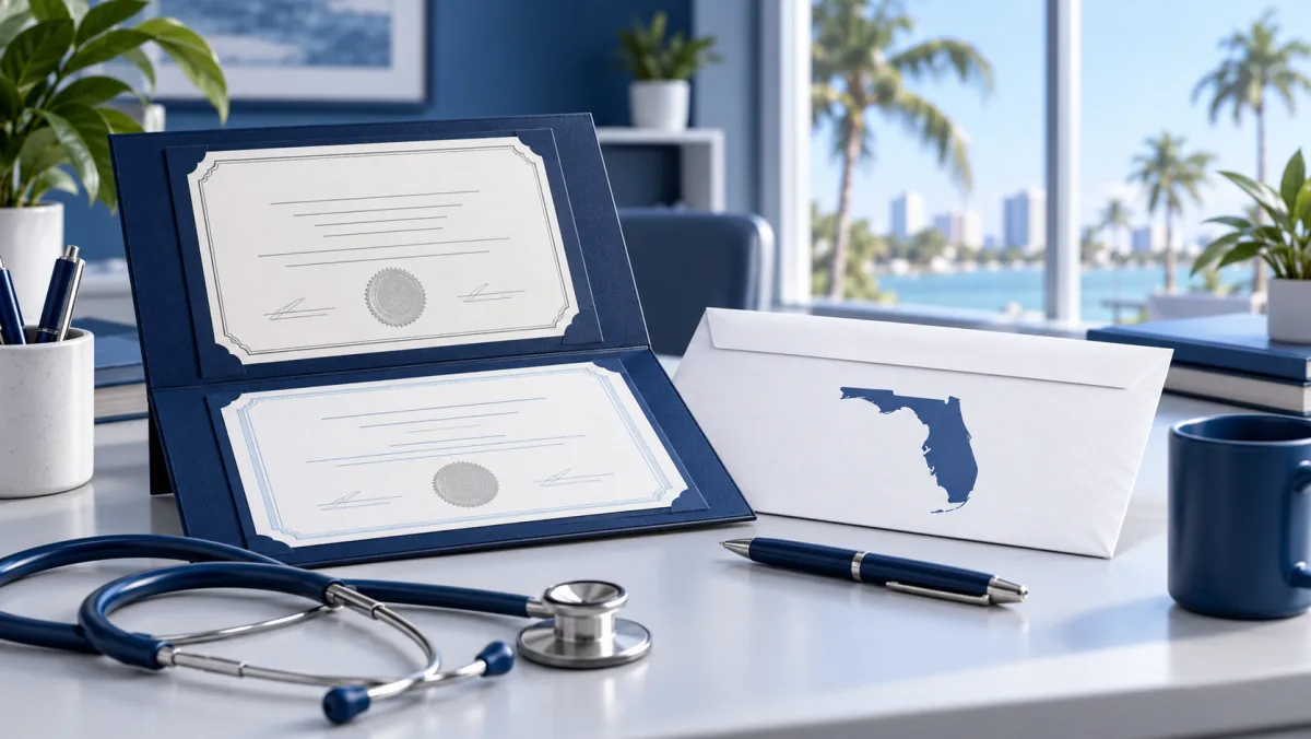Open nursing credential portfolio and Florida application envelope
